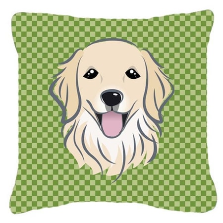 Green Checkered Golden Retriever Indoor & Outdoor Fabric Decorative Pillow